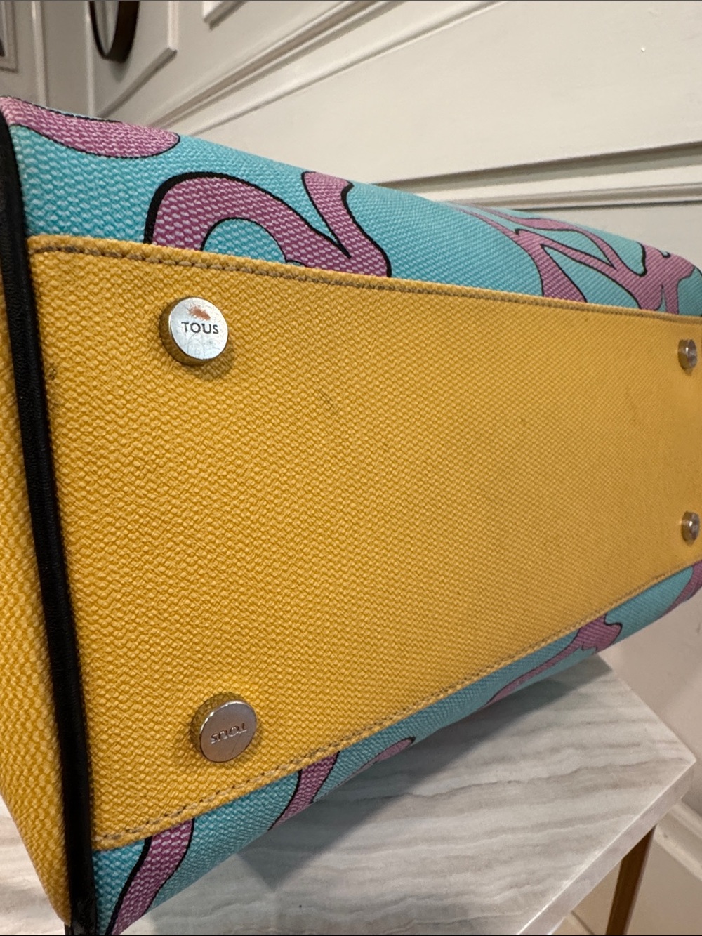TOUS Bag Celeste Aqua Blue & Pink Patterned Satchel Bag - Picture 8 of 17